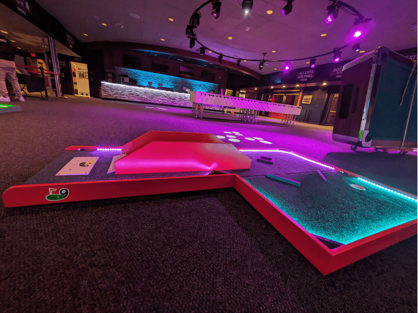 mobile mini golf indoors with the leds turned on